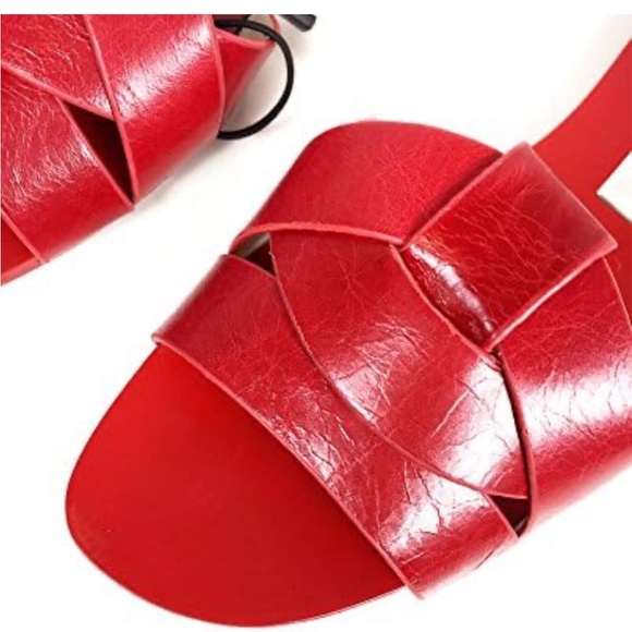 Zara Genuine Leather Red Crossover Slide Sandal Slipper Flat Shoes 37 / 6.5 NWT - Picture 8 of 13